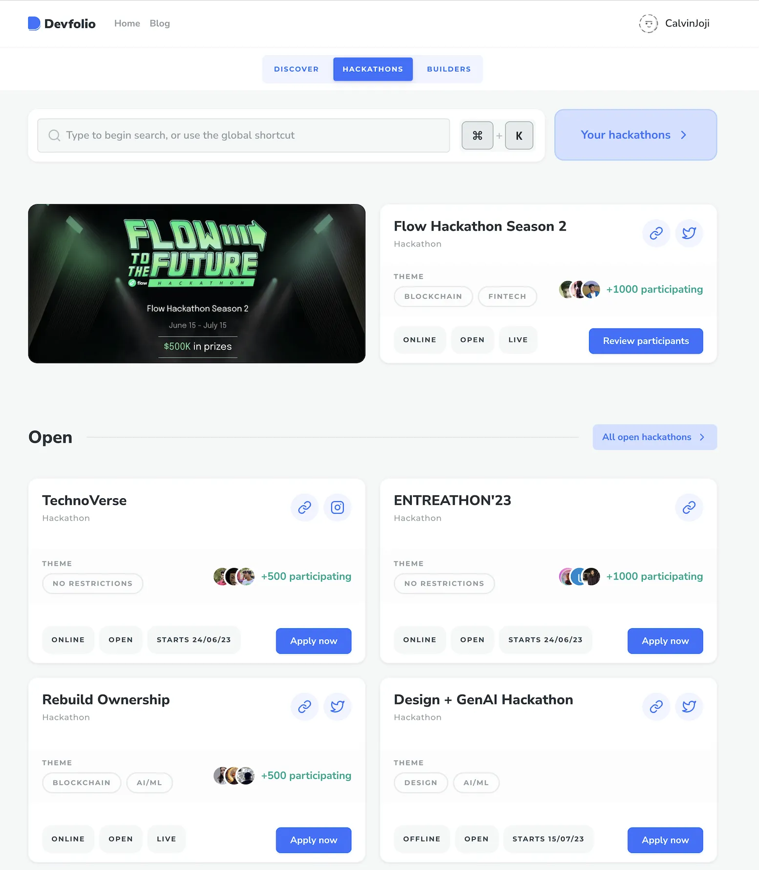 Explore hackathon page
